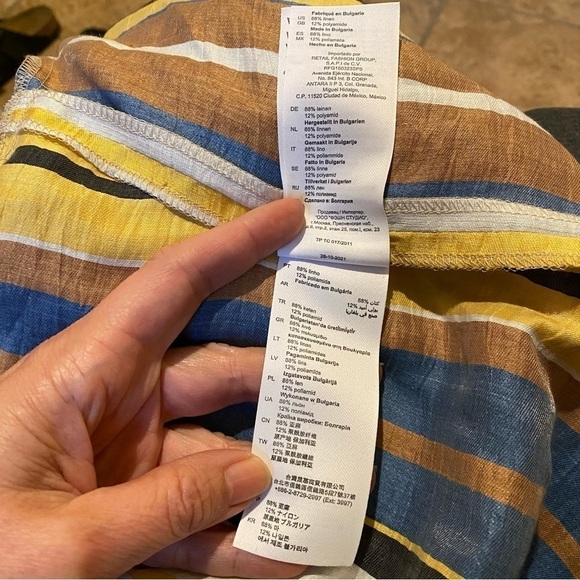 NWT~SANDRO Women Bronx Striped Linen Blend Button Short Sleeve Top Size 3(L) - Picture 11 of 15